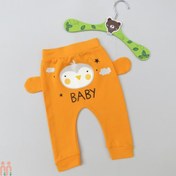 تصویر شلوار نوزاد اسلش نخی گوش دار راحتی پرتقالی پرنده baby pants 