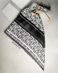 تصویر روسری کشمیری ترک طرح سفید مشکی 