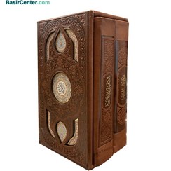 تصویر مجموعه دو جلدی قرآن و نهج البلاغه قطع پالتویی با قاب کشویی 