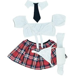 تصویر کاستوم دانش آموزی پنج تکه با جوراب زنبوری کد 137 