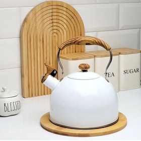 تصویر کتری وارداتی داخل استیل رویه چدن - سفید Kettle