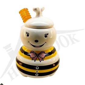 تصویر ظرف عسل طرح زنبور 2 قلو همراه قاشق عسل خوری 
