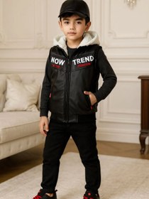 تصویر پافر چرم اسپرت پسرانه داخل خز و کلاه دار مدلnow trend - سایز ۲ 