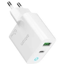 تصویر شارژر دیواری 65 وات اکستروم مدل AXTROM 65W WALL CHARGER AWC65WPQ-W با گارانتی 18 ماه شرکتی - سفید 