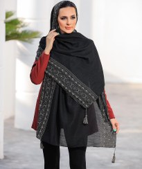 تصویر شال نخی زنانه مشکی نسکافه ای 