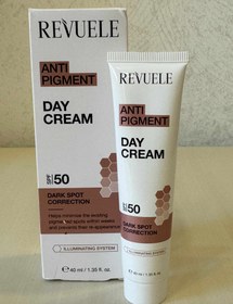 تصویر ضد افتاب ضد لک و گیاهی برند اسپانیایی «رواعوله » REVUELE ANTI PIGMENT DAY CREAM spf50 (40 mil)