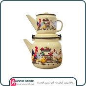 تصویر کتری و قوری لعابی طرح خروس ظرفیت ۳.۵ لیتر 