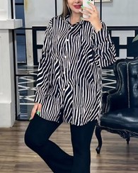 تصویر تونیک زنانه طرحدار نخی سفید مشکی 