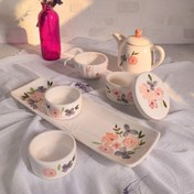 تصویر ست قوری و فنجان و دیس دستساز سرامیکی طرح رز