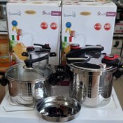 تصویر زودپز دوقلو 6 و 8 لیتری دسینی Dessini مدل 1515 Twin pressure cooker 6+8 Dessini 1515