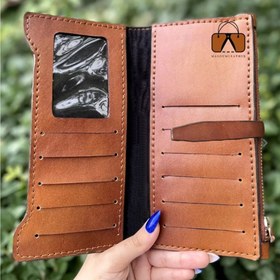 تصویر کیف پول دستدوز چرم طبیعی گاوی 