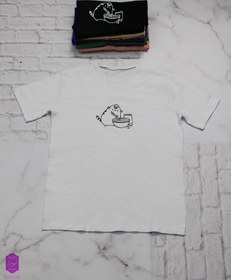 تصویر تیشرت نخ پنبه طرح گربه دخترانه و زنانه 2 سایزه Cotton t-shirt with cat design for girls and women, 2 sizes