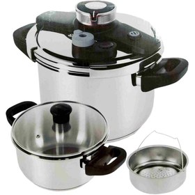 تصویر زودپز دوقلو کلیپسی یونیک آلمان 6+4 لیتر مدل DSD unique german twin pressure cooker 6 + 4 liters dsd model