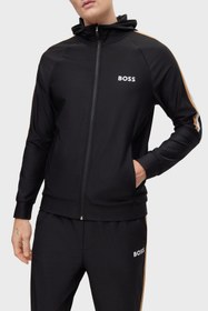 تصویر خرید اینترنتی سوییشرت مردانه سیاه برند boss 50490646 001 Logolu Streç Jarseden Fermuarlı Kapüşonlu Regular Fit Sweat Erkek Sweat 50490646 001