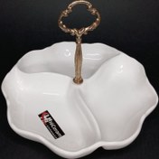 تصویر اردوخوری سرامیکی 3 خانه طرح کنگره با دسته طلایی 