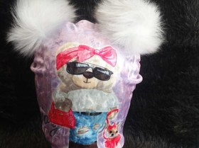 تصویر کلاه بچه گانه تدی دخترانه رنگ یاسی girls teddy hat lilac