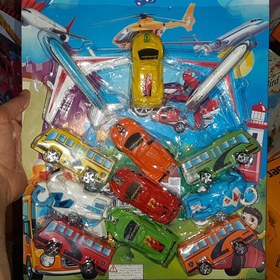 تصویر اسباب بازی ست ماشین و اتوبوس و هواپیما موتور پلاستیکی 