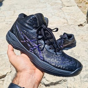 تصویر کتونی و کفش والیبال هندبال بسکتبال اسیکس ژل هوپ وی 14 در حد اورجینال ویتنامAsics gel hoop V14 رنگ مشکی بنفش 