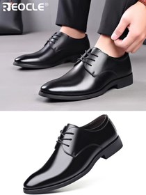 تصویر کفش مردانه برند reocle Men's Business Shoes with Leather Design and Waterproof Feature Formal Dress Shoes with Lightweight Sole for Wedding Work Wear