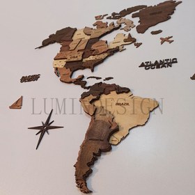 تصویر نقشه جهان پازلی رنگ چوب مات 