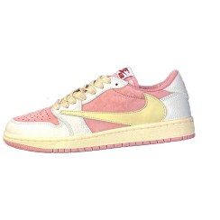 تصویر نایک ایر جردن ۱ بدون ساق تراویس اسکات صورتی سفید Nike air jordan 1 low travis scott pink 