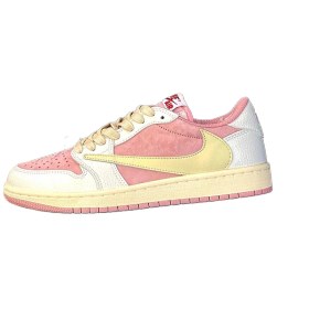 تصویر نایک ایر جردن ۱ بدون ساق تراویس اسکات صورتی سفید Nike air jordan 1 low travis scott pink 