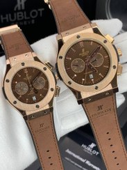 تصویر ساعت مچی ست هوبلو HUBLOT BIG BANG کرمی صفحه قهوه ای HBB-211 