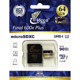 تصویر کارت حافظه microSDXC ویکومن مدل 600x plus کلاس 10 استاندارد UHS-I U3 سرعت 90MBs ظرفیت 64 گیگابایت به همراه آداپتور SD ا ViccoMan microSDXC 600x plus UHS-I U3 64GB ViccoMan microSDXC 600x plus UHS-I U3 64GB