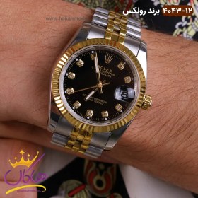 تصویر ساعت رولکس دیت جاست بند نقره ای طلایی صفحه مشکی کد1532 