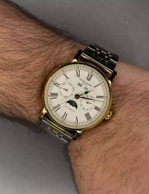 تصویر پتک فیلیپ دو تقویم - بند سیلور طلایی - صفحه سفید - Patek Philippe 