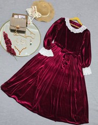 تصویر پیراهن مخمل یلدایی گوهر - زرشکی / فری 38-46 