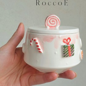 تصویر قندون سرامیکی دستساز طرح شکلاتی Handmade ceramic sugarpot chocolate design