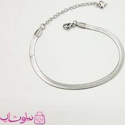 تصویر دستبند دخترانه هرینگبون نقره ای استیل 4 میل کد 591 