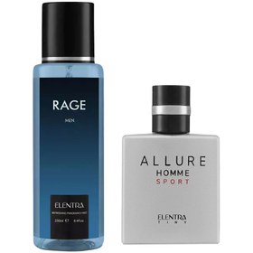 تصویر عطر جیبی مردانه مدل Allure Homme Sport النترا تاینی به همراه بادی اسپلش مردانه مدل Rage النترا Elentra Tiny Allure Homme Sport Parfum For men And Elentra Body Splash Rage For Men