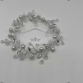 تصویر ریسه مروارید کریستال سفید کد 402 Bridal headband code 402