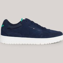 تصویر کفش بسکتبال مردانه چرم جیر با لوگو - رویه جیر، آبی برند Tommy Hilfiger Men's Suede Logo Basketball Trainers - Suede upper, Blue