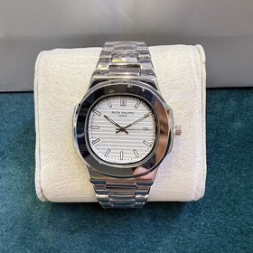 تصویر ساعت مچی مردانه پتک فیلیپ مدل P-567 با بند نقره ای و صفحه سفید 