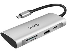 تصویر هاب تایپ سی 7 پورت مک بوک فلزی ویوو WiWU 7-in-1 Type-C Hub Docking Station Alpha 731HP 