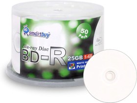 تصویر Smartbuy 50 Pack Bd-r 25gb 6X Blu-ray Single Layer Recordable Disc Printable White Inkjet Blank Data Video Media 50 Disc Spindle 