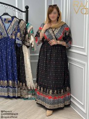 تصویر پیراهن بلند چپ و راستی هندی زنانه فری سایز رنگ سرمه ای 