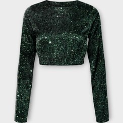 تصویر شومیز کراپ کمرکش مخمل پولکی سبز کله غازی سایز 32 تا 62 (رنگبندی موجود) 