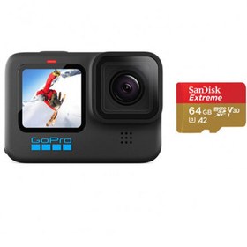 تصویر دوربین ورزشی گوپرو هیرو GoPro HERO10 همراه با کارت حافظه SanDisk Extreme Micro SD 64GB 