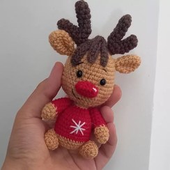 تصویر عروسک بافتنی گوزن مهربان13سانتی بافت بارنگ دلخواه شما 