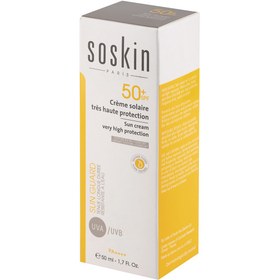 تصویر کرم ضدآفتاب بی رنگ با SPF50 مناسب پوست مختلط و چرب حجم 50 میلی لیتر ساسکین Soskin SPF50 Sunscreen Cream For Oily Skin 50 ml