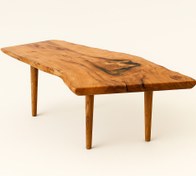 تصویر میز جلو مبلی روستیک با صفحه چوب طبیعی 