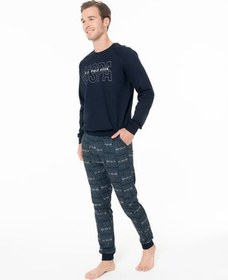 تصویر ست پیژامه مردانه لباس خانه آبی رنگ ساده و راحت 100 ٪ پنبه دریایی U.S. Polo Assn. 