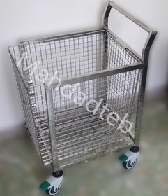 تصویر ترالی البسه خیس استیل- کد -MHT37 - 50*60 ارتفاع 75 ، استیل ضد زنگ با چرخهای بی صدا Stainless steel trolley for carrying wet hospital clothes