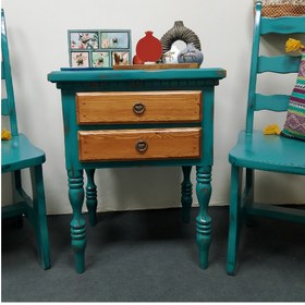 تصویر مینی کنسول پاتختی چوبی روستیک دو رنگ 