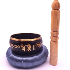 تصویر کاسه تبتی مشکی طلایی 9cm 