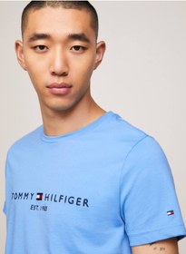 تصویر تی‌شرت مردانه نازک با گلدوزی لوگو - 100% پنبه، آبی برند Tommy Hilfiger Men's Logo Embroidery Slim T-Shirt - Cotton, Blue